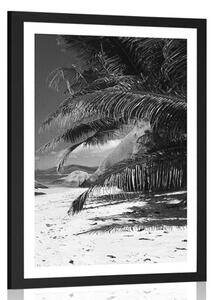 Poster cu passepartout frumusețea plajei Anse Source în design alb-negru