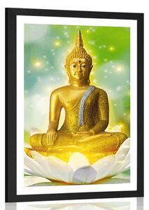 Poster cu passepartout Buddha de aur pe o floare de lotus