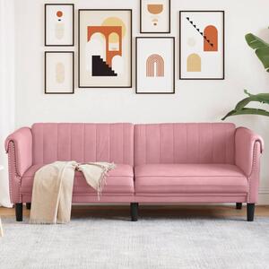 Canapea cu 3 locuri, roz, catifea