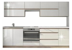 Set bucatarie LINE, alb lucios, PAL laminat, 260 cm