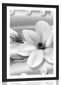 Poster cu passepartout magnolie de lux cu perle în design alb-negru