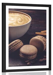 Poster cu passepartout cafea cu macarons de ciocolată