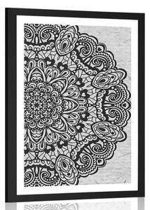 Poster cu passepartout Mandala florală în design alb-negru