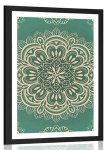 Poster cu passepartout Mandala pe fundal turcoaz