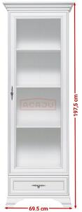 Vitrina alb alpin KENTUKI, cu sertar, 69,5X44X210 cm