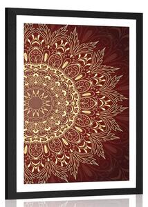 Poster cu passepartout Mandala aurie pe fundal vișiniu
