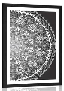 Poster cu passepartout Mandala ornamentală cu dantelă în design alb-negru