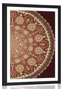 Poster cu passepartout Mandala ornamentală cu dantelă în culoarea vișinie