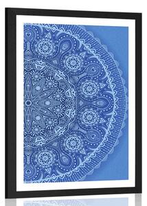 Poster cu passepartout Mandala ornamentală cu dantelă în culoarea albastră