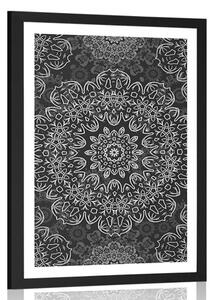 Poster cu passepartout Mandala cu model abstract în design alb-negru