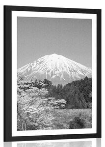Poster cu passepartout muntele Fuji în design alb-negru