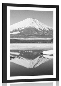 Poster cu passepartout muntele japonez Fuji în design alb-negru