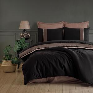 Set lenjerie pat butique TULKAS, bumbac, negru/maro, 240x260 cm, cu ce