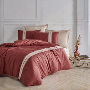 Set lenjerie pat butique OLEIN V2, bumbac, rosu/bej, 240x260 cm, cu ce