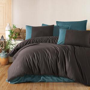 Set lenjerie pat butique PURE V5, bumbac, maro/albastru, 240x260 cm, c