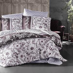 Set lenjerie pat king size MOCHA V1, bumbac, alb/mov, 240x260 cm, cu c
