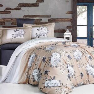 Set lenjerie pat king size KENZO V1, bumbac, alb/bej, 240x260 cm, cu c