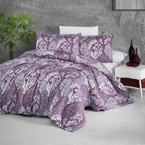 Set lenjerie pat clasy king size GIRALDA V1, bumbac, mov/alb, 240x260