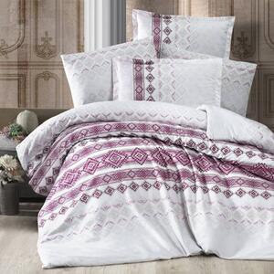 Set lenjerie pat king size RUMBA V2, bumbac, alb/mov, 240x260 cm, cu c