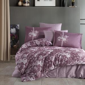Set lenjerie pat king size MONICA V1, bumbac, roz pudra/mov, 240x260 c