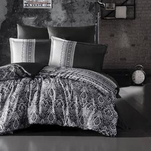 Set lenjerie pat king size NOBEL V1, bumbac, alb/negru, 240x260 cm, cu