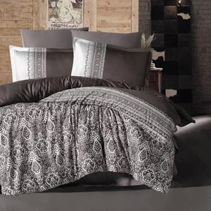 Set lenjerie pat king size NOBEL V2, bumbac, alb/maro, 240x260 cm, cu
