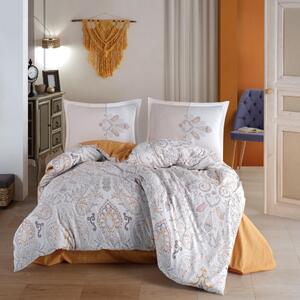 Set lenjerie pat clasy king size ARMIS, bumbac, alb/galben mustar, 240