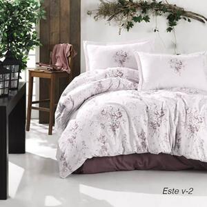 Set lenjerie pat clasy king size ESTE V2, bumbac, alb/mov, 240x260 cm