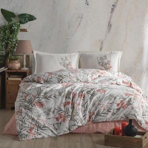 Set lenjerie pat clasy king size APRILA, bumbac, alb/roz, 240x260 cm