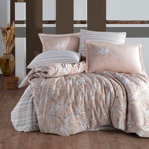 Set lenjerie pat clasy king size PALMIRA, bumbac, alb/bej, 240x260 cm