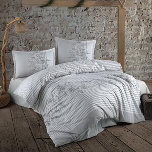 Set lenjerie pat clasy king size LATINA, bumbac, alb/gri, 240x260 cm