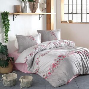 Set lenjerie pat clasy king size LORINDA, bumbac, alb/roz/gri, 240x260