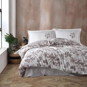 Set lenjerie pat clasy king size MIAROSA V2, bumbac, alb/bej, 240x260