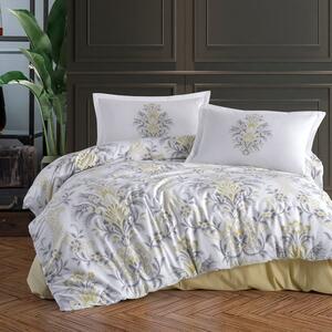 Set lenjerie pat clasy king size LIYA V1, bumbac, alb/galben, 240x260