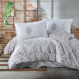 Set lenjerie pat clasy king size FIORITA V2, bumbac, alb/gri, 240x260