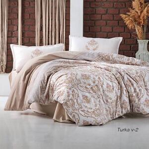 Set lenjerie pat clasy king size TURKA V2, bumbac, alb/bej, 240x260 cm