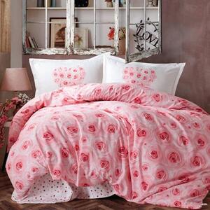 Set lenjerie pat clasy king size ROMAN S, bumbac, alb/roz, 240x260 cm