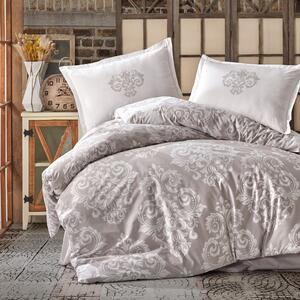 Set lenjerie pat clasy king size SADE V2, bumbac, alb/gri, 240x260 cm
