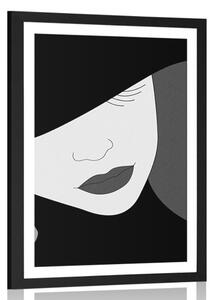 Poster cu passepartout doamnă nobilă în pălărie în design alb-negru
