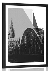 Poster cu passepartout ilustrație a orașului Kolin în design alb-negru