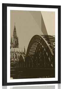 Poster cu passepartout ilustrație a orașului Kolin în design sepia