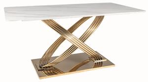 Masa dining 160 cm HERMES, alb cu efect de marmura/auriu, ceramica/met