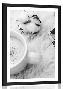 Poster cu passepartout cafea de dimineață în design alb-negru