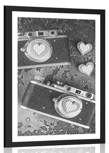 Poster cu passepartout două camere foto retro în design alb-negru