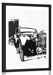 Poster cu passepartout mașină retro în alb-negru cu abstracție