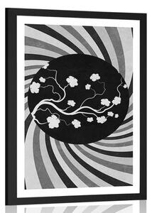 Poster cu passepartout fundal grunge asiatic în design alb-negru