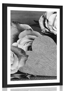 Poster cu passepartout trandafiri valentiniane în design alb-negru