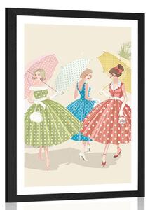 Poster cu passepartout doamne retro cu umbrele