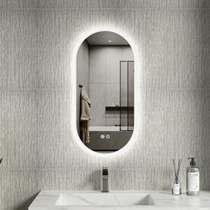 Erga Demi, oglindă ovală LED 40x80cm, 3 culori de lumină, iluminare frontală, pernă încălzitoare anti-aburire, ERG-V01-DEMI-4080-CL