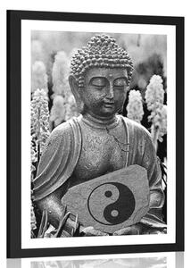 Poster cu passepartout Buddha yin și yang în design alb-negru